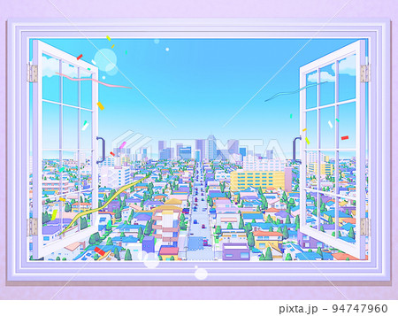 窓　住宅街 　パステルカラー　街並み　風景　背景　CG 94747960
