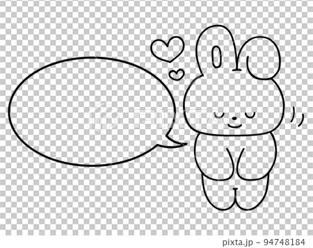 お辞儀するウサギ・吹き出し・文字スペース／線画・モノクロ 94748184