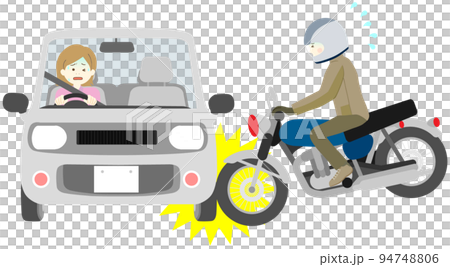 バイクと衝突した車を運転する女性 バイクと衝突した車を運転する女性 94748806