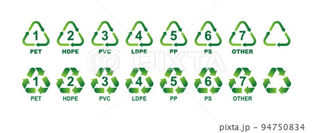 プラスチックごみのリサイクル種別 マークイラストセット (カラー) プラスチックごみのリサイクル種別 マークイラストセット (カラー) 94750834