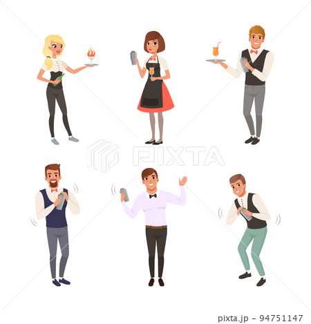 Waiter and waitress set. Restaurant or cafe staff characters cartoon vector illustration 94751147