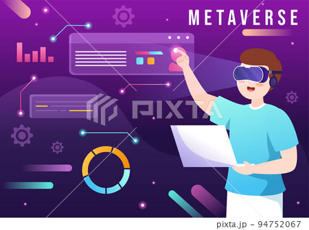Metaverse Digital Virtual Reality Technology wears VR Glasses for Future Innovation and Communication in Hand Drawn Flat Cartoon Illustration Metaverse Digital Virtual Reality Technology wears VR Glasses for Future Innovation and Communication in Hand Drawn Flat Cartoon Illustration 94752067