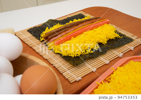 Asian Korean man suffering from sweltering summer heat 94753353