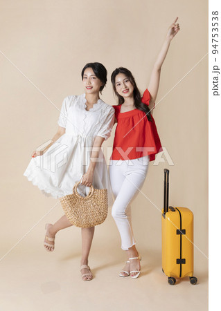 summer vacation trip with friends concept series_korean beautiful asian young women happy with carrier 94753538