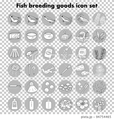 魚の飼育グッズのアイコンセット（白黒） 94754465