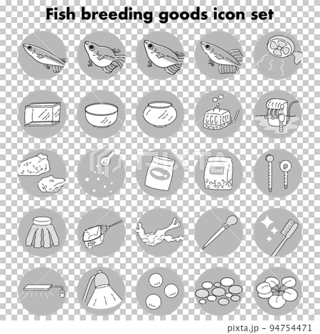 魚の飼育グッズのアイコンセット(白黒) 魚の飼育グッズのアイコンセット(白黒) 94754471