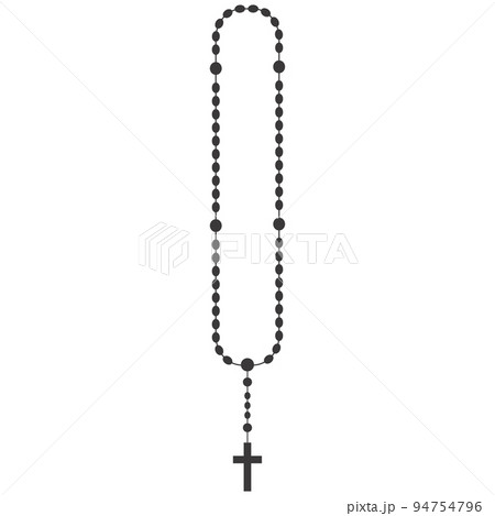 Rosary beads silhouette. Prayer jewelry for meditation. Catholic chaplet with a cross. Religion symbol. Vector illustration. 94754796