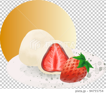 Japanese confectionery strawberry daifuku watercolor hand drawn illustration material 94755754