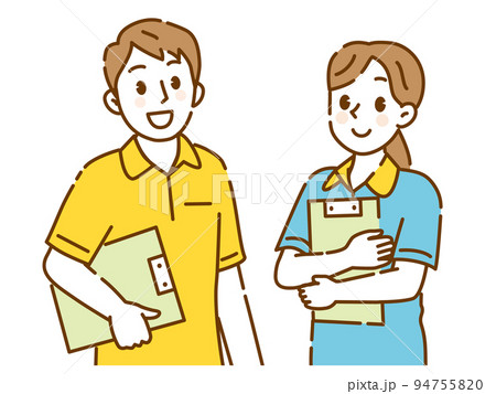 ポロシャツを着た若い介護士の男女二人 94755820