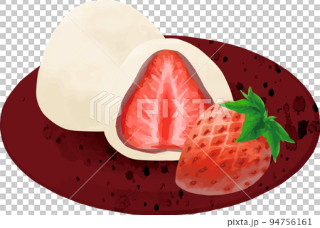 Japanese confectionery strawberry daifuku watercolor hand drawn illustration material 94756161