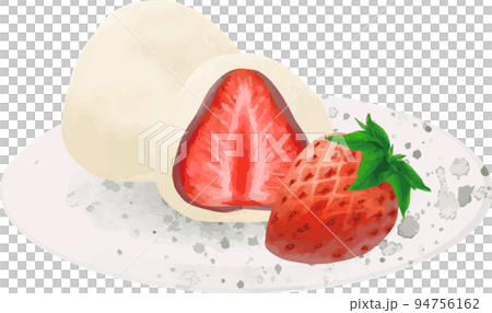Japanese confectionery strawberry daifuku watercolor hand drawn illustration material Japanese confectionery strawberry daifuku watercolor hand drawn illustration material 94756162
