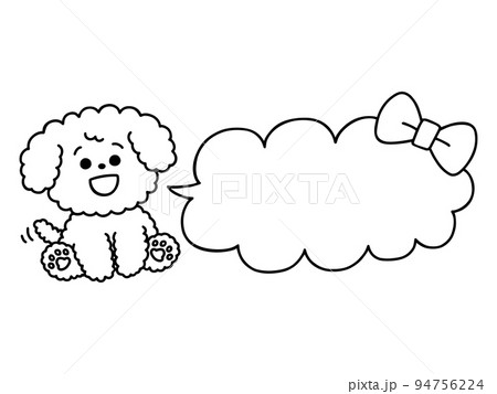 トイプードル・メッセージ・吹き出し・文字スペース・タイトル枠／線画・モノクロ 94756224
