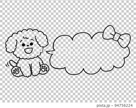 トイプードル・メッセージ・吹き出し・文字スペース・タイトル枠／線画・モノクロ 94756224