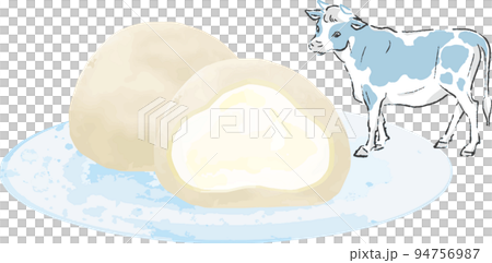 Japanese confectionery cream daifuku watercolor hand drawn illustration material 94756987
