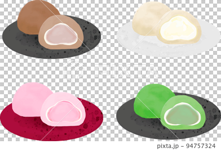和菓子 クリーム大福 セット 水彩 手描き イラスト素材 和菓子 クリーム大福 セット 水彩 手描き イラスト素材 94757324