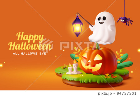 3D Cute orange Halloween banner 3D Cute orange Halloween banner 94757501