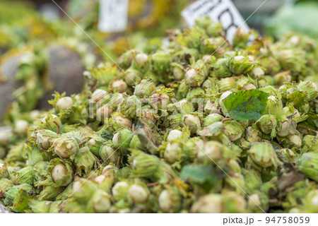Hazelnut on the street market closeup 94758059