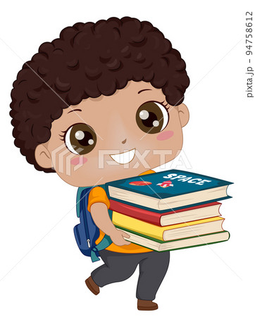 Kid Boy Black Student Carry Books Illustration Kid Boy Black Student Carry Books Illustration 94758612