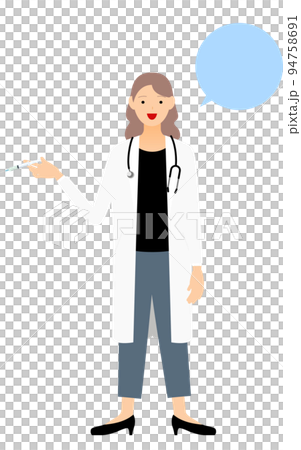 一位身穿白大褂的女醫生拿著注射器・接種姿勢（帶氣球） 94758691