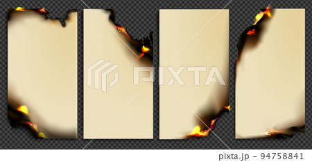 Burn paper with fire, isolated burning cards setのイラスト素材 [94758841] - PIXTA
