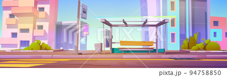 Bus stop with shelter on city street 94758850