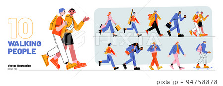 Set of walking people, diverse pedestrians walk 94758878