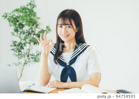 オンライン（パソコン）で学習する高校生 94759505