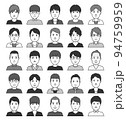 若い男性のアバターアイコン　正面　モノクロ 94759959