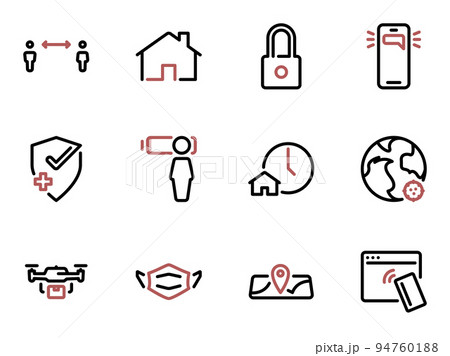 Set of black vector icons, isolated against white background. Illustration on a theme Quarantine and technologies helping to control it 94760188