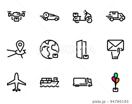 Set of black vector icons, isolated against white background. Illustration on a theme Service for the delivery of goods 94760193