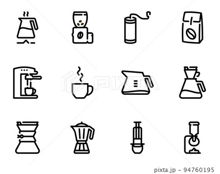 Set of black vector icons, isolated against white background. Illustration on a theme Basic and alternative methods of brewing coffee 94760195