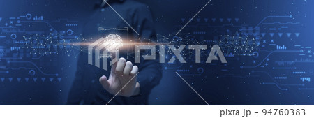 Person touching virtual screen to scan fingerprints, digital transformation management concept. Internet of Things, Big Data and Business Processes, Automation, Storage Systems, Cloud Computing Person touching virtual screen to scan fingerprints, digital transformation management concept. Internet of Things, Big Data and Business Processes, Automation, Storage Systems, Cloud Computing 94760383