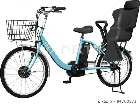 駐輪したチャイルドシート付き電動自転車のイラスト。背景透明 94760573