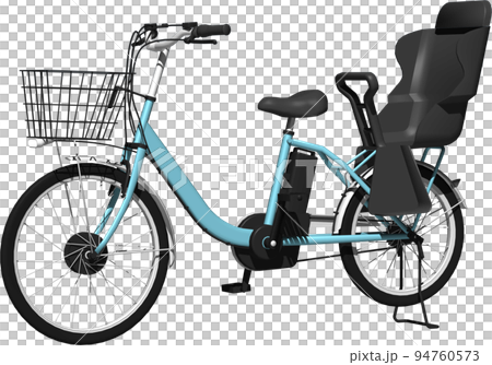 一輛停放的帶兒童座椅的電動自行車的插圖。背景透明 94760573