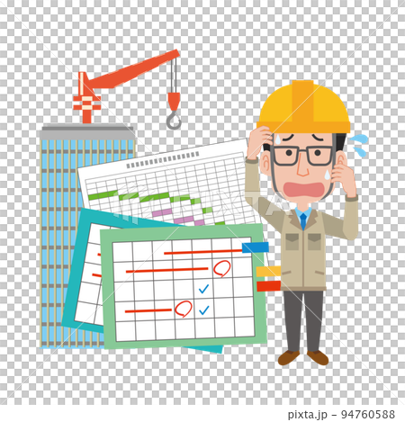 ビル建設のスケジュール遅れで焦る男性のイラスト素材 [94760588] - PIXTA