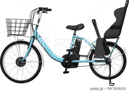 駐輪したチャイルドシート付き電動自転車のイラスト。背景透明 駐輪したチャイルドシート付き電動自転車のイラスト。背景透明 94760630