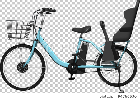 Illustration of a parked electric bicycle with a child seat. background transparent Illustration of a parked electric bicycle with a child seat. background transparent 94760630