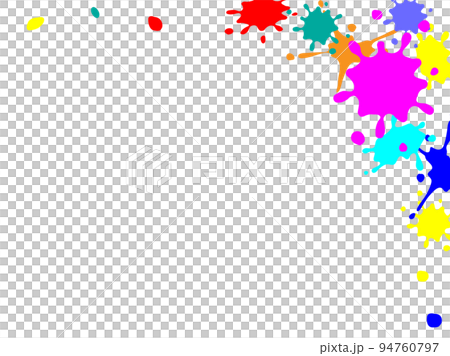 Splattered ink shapes, frame of colorful paint drops 94760797