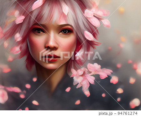 桜と女性 94761274