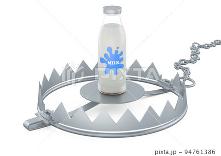 Milk bottle inside bear trap, 3D rendering 94761386