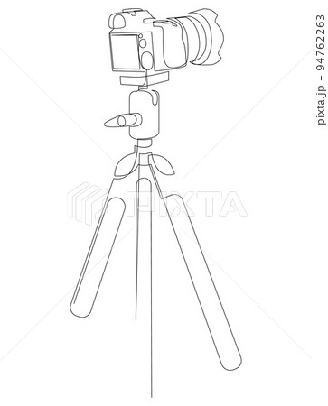 Continuous line drawing of the camera on a tripod. Vector illustration. 94762263