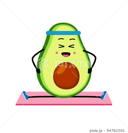 Cute strong avocado character sit on the splits. Vector illustratio Cute strong avocado character sit on the splits. Vector illustratio 94762501