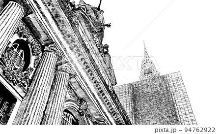 ニューヨーク、グランドセントラル駅、線画 94762922