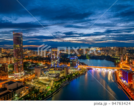 Yekaterinburg city and pond aerial panoramic...の写真素材 [94763424] - PIXTA