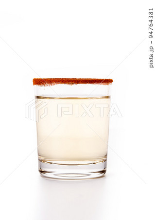 Mezcal Mexican drink with orange slices and worm salt isolated on white background Mezcal Mexican drink with orange slices and worm salt isolated on white background 94764381