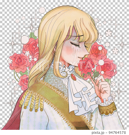 Retro shoujo manga style, a tearful aristocratic man's dress and a rose Retro shoujo manga style, a tearful aristocratic man's dress and a rose 94764578