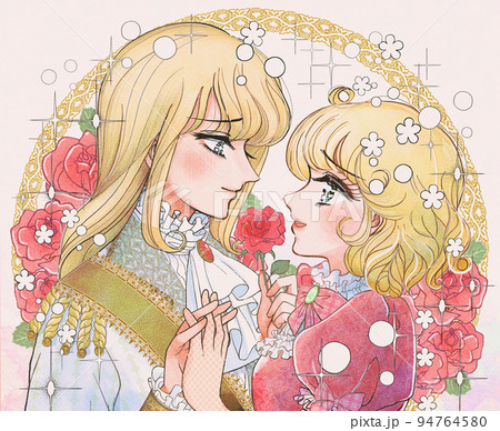 少女まんが風・綺麗な薔薇に囲まれた美しい貴族の夫婦 94764580