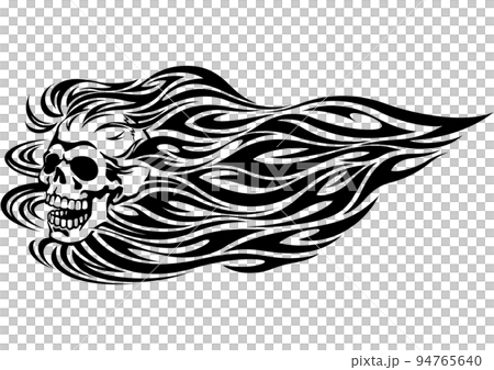 タトゥー風のトライバルデザイン　ドクロとフレアパターン 94765640