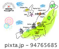 新潟県の観光地のシンプル線画イラストマップ 94765685