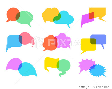 Speech bubble colorful cartoon chat dialog set. Balloon chat discussion symbol. Blank cloud for text. Creative message idea talk sign. Bright answer think decoration. Speak word comic frame Speech bubble colorful cartoon chat dialog set. Balloon chat discussion symbol. Blank cloud for text. Creative message idea talk sign. Bright answer think decoration. Speak word comic frame 94767162